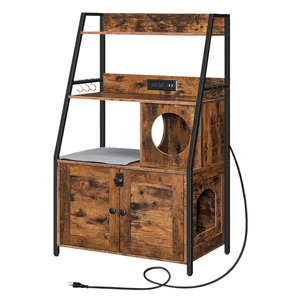 SENYU - Estantería de Almacenamiento Industrial de Madera y Metal de Múltiples Niveles, Mueble Auxiliar con Asiento Acolchado y Puerto de Carga USB - Product Image 1