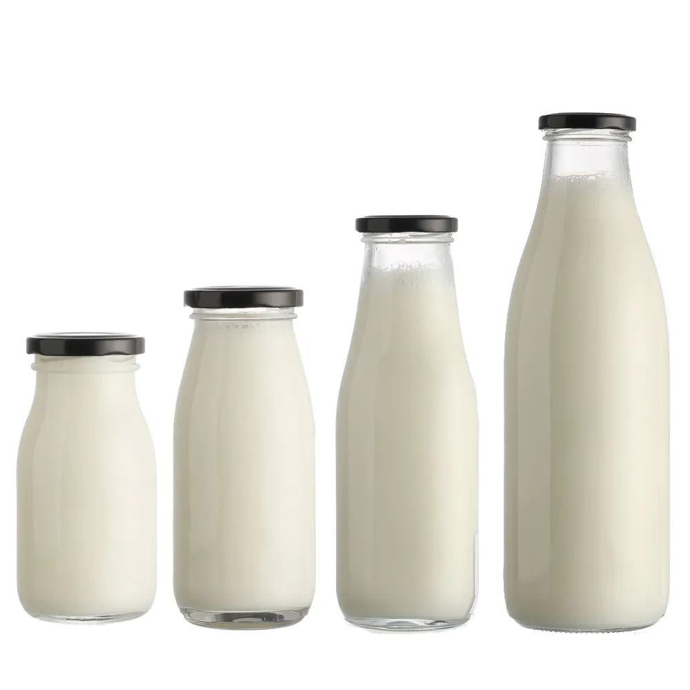 Garrafas de bebidas de vidro de 200ml, frascos vazios para bebidas de leite, 1 litro, 250ml/500ml
