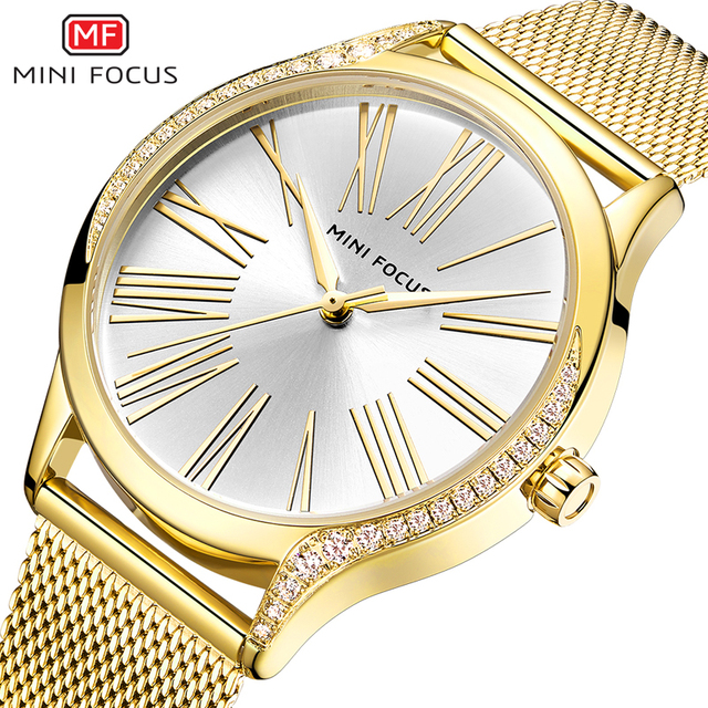 MINI FOCUS 0259 Brand Luxury Women Watches Stainless Steel Bracelet Ladies Dress Rhinestone Diamond Quartz Watch Montre Femme