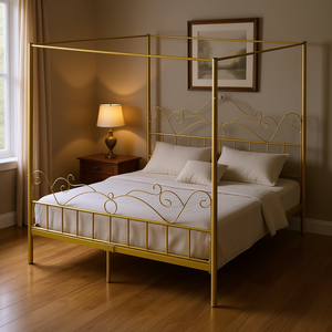 Letto a baldacchino matrimoniale in metallo a quattro montanti, design tradizionale, costruzione stabile, modello D0100XUYB8U - Product Image 2