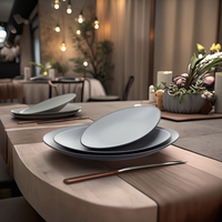 Assiettes de service en forme de bateau, pièces, usine chinoise, long, gris et noir, pour restaurant et hôtel