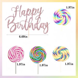 Set di Decorazioni per Torte con Lecca-lecca, Caramelle e Palline Macaron Arcobaleno per Feste di Compleanno per Bambini, Personalizzabile - Product Image 4