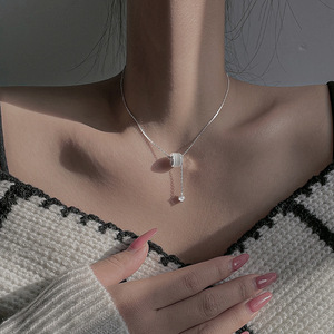 Lucky Wheel Necklace White Gold Geometric Design Bezel Setting Collarbone Chain For Women Gift Occasion - Product Image 4