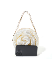 Sac à main de luxe rétro en satin et perles, style camélia et rose, pour soirée, fête ou mariage, avec chaîne et fermeture éclair, haute qualité - Product Image 4