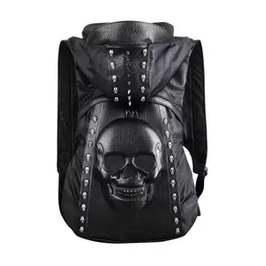 New 2023 Fashion Personality 3D skull leather backpack rivets skull backpack with Hood bag apparel bag cross bags hiphop man