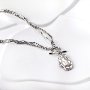 Collier cubain pour couple en acier inoxydable plaqué or 18 carats, étanche, au design irrégulier et tendance - Product Image 6