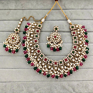 Indian Traditional Antique Gold Plated Kundan Choker Necklace <b>Set</b> Pastel MIX Gemstone Bead Bridal Jewelry <b>Set</b> with Earring - Product Image 1