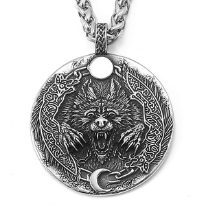 Collar de lobo Fenrir inspirado en la mitología nórdica de acero inoxidable, joyería vikinga - Product Image 1