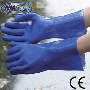 NMSAFETY القطن بطانة للماء الأزرق PVC المغلفة أصفاد طويلة قفازات - Product Image 6