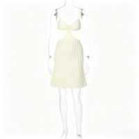Robe Midi Élégante et Sexy à Bretelles Fines, Motif Floral, Coupe Empire, Respirante, Couleur Unie, Ajourée, Style Pure Désir, Ajustée