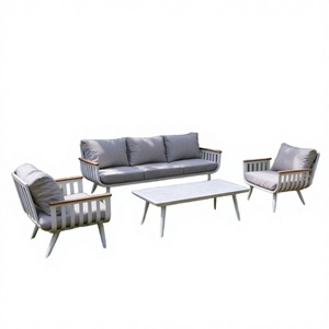 Wholesale 4-Piece Modern Outdoor Garden Lounge Sofa Set with Wooden Armrests | Patio Furniture Indian Supplier - Product Image 3