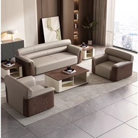 Ensemble de canapés de bureau exécutifs en cuir 3 places avec table basse, modulaire pour hall d'hôtel commercial
