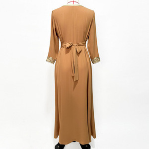 Dubai Abaya Eid Color sólido bordado Kaftan diseño marroquí Kaftan <span class=keywords><strong>2023</strong></span> - Product Image 4