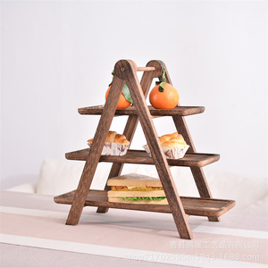 Wooden Three Tier Tray Solid Wood Fruit Cake Display Rack Rustic Storage <b>Shelf</b> - Product Image 1