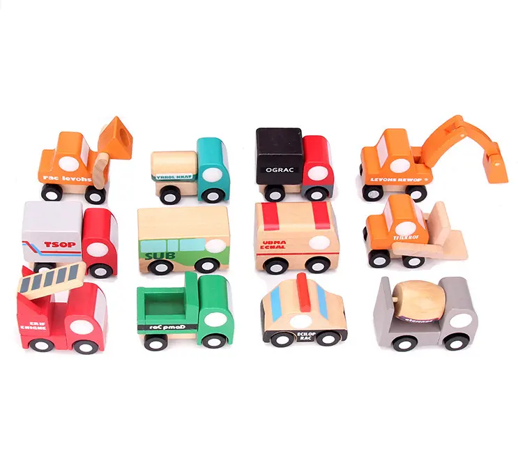 Kit de mélange de 12 styles Mini voiture en bois pour enfants jouet pour enfants