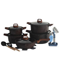Ensemble de batterie de cuisine 21 pièces en aluminium moulé sous pression, robuste, écologique, non toxique, compatible induction, comprenant faitout et friteuse profonde