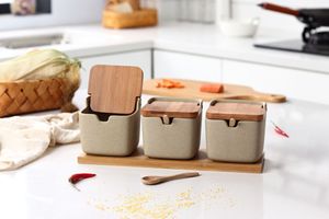 Confezione da 2 contenitori per Dispenser di cumino di zucchero e sale per condimenti da cucina set di barattoli per spezie in ceramica in stile giapponese con coperchi per vassoio in bambù - Product Image 5