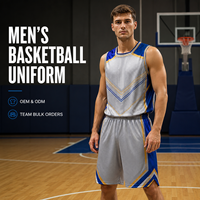 Seragam Basket Bentuk V Warna Perak Biru Emas Kustom, Set Jersey dan Celana Pendek Bahan Mesh Bernapas untuk Turnamen Bola Basket Universitas