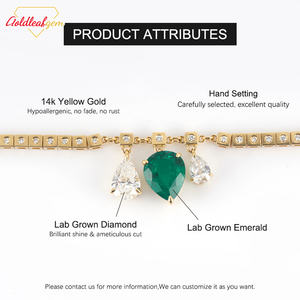 Collier Pendentif Classique Personnalisé en Or Jaune 14 carats avec Pierre en Diamant de Laboratoire Émeraude Forme Poire D VVS, Chaîne à Maillons, pour Fiançailles, Mariage et Soirée - Product Image 5
