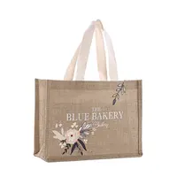 Bolsa de mano de yute y lino con asas de cuerda de algodón, para compras, con logotipo impreso personalizado, venta al por mayor, promocional