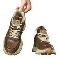 Chaussures de sport rétro pour hommes, design 'Loup', automne-hiver, course à pied, cuir noir, semelle épaisse, rehaussantes, couleur unie, caoutchouc PU