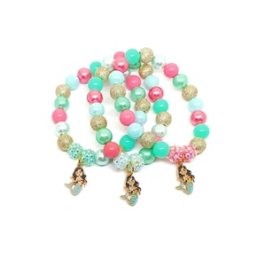 New Design Kid Children Colorful Acrylic <b>Beaded</b> Jewelry <b>Set</b> Cute Enamel Carton Mermaid Charm Bracelet - Product Image 1