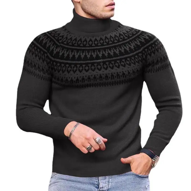Automne et hiver rétro col haut à manches longues tricoté mode hommes vêtements pull en tricot pull hommes grande taille hommes chandails