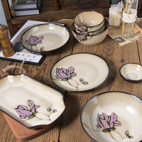 Nouvel arrivage Ensemble de saladiers en céramique rétro faits à la main de style japonais Ensemble d'assiettes profondes en grès cérame pour la maison et le restaurant