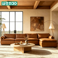 Canapé d'angle élégant en cuir véritable pour salon, ensemble de canapés modulaires durables et confortables pour villa et hôtel
