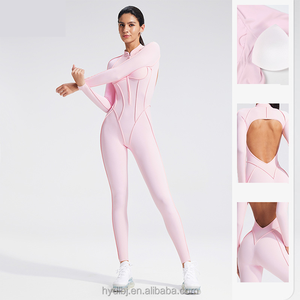 Tuta intera da <span class=keywords><strong>donna</strong></span> a maniche lunghe con zip per fitness e yoga, senza schienale, aderente, stile <span class=keywords><strong>pantaloni</strong></span> lunghi con design aerodinamico - Product Image 2