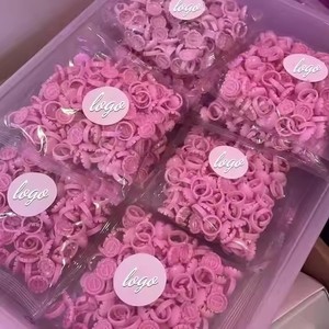 100pcs Sunflower <b>Lash</b> Glue Holder Rings Disposable Plastic Blossom Cups with <b>Adhesive</b> Stand - Product Image 6