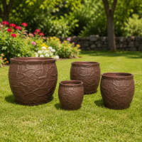 Lot de 4 pots de fleurs vintage en fibre de verre à motif craquelé, surface mate rustique, pour décoration intérieure et extérieure