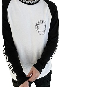 T-shirt unisexe à manches longues en coton pur respirant et absorbant l'humidité, imprimé Chrome love Croma Hooves, colorblock, sans couture, col rond, lettres - Product Image 6