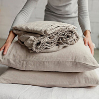 Vente en gros de tissu à rayures en lin lavé literie en lin français 100% drap de lin literie en vrac