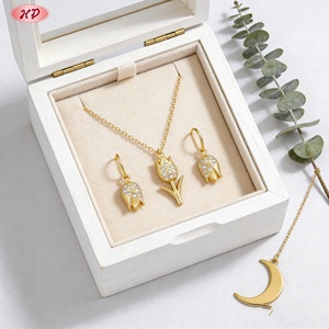 Joyería Chapada en Oro de 18K, Tulipán con Circonita AAA, Conjuntos de Joyería de Moda al por Mayor, Looks para Mujer de Primavera/Cita/Té de la Tarde - Product Image 3