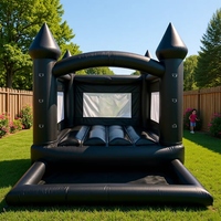 Château gonflable noir pour jardin, avec piscine à balles, jeux et jouets