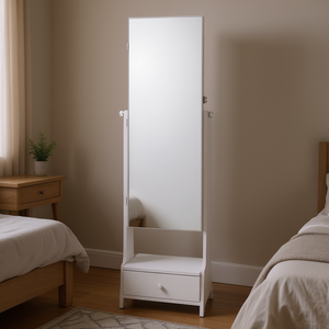 Espejo de pie blanco de cuerpo entero con gabinete para joyas y cajón de almacenamiento, diseño minimalista para dormitorio - Product Image 2