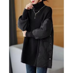 Maglione 2025 da <span class=keywords><strong>donna</strong></span> con scollo alto a due pezzi con cuciture a due pezzi stile europeo che riduce l'età - Product Image 1