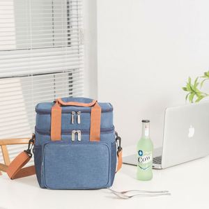 Sac à déjeuner double couche grande capacité en tissu Oxford, isotherme, pour pique-nique et glacière, avec design bandoulière imperméable - Product Image 4