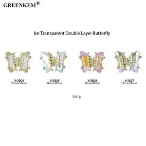 Décoration d'ongles 3D Aurora Crystal Ice Transparent Double Couche Papillon Or Strass d'ongles en métal coloré - Product Image 6