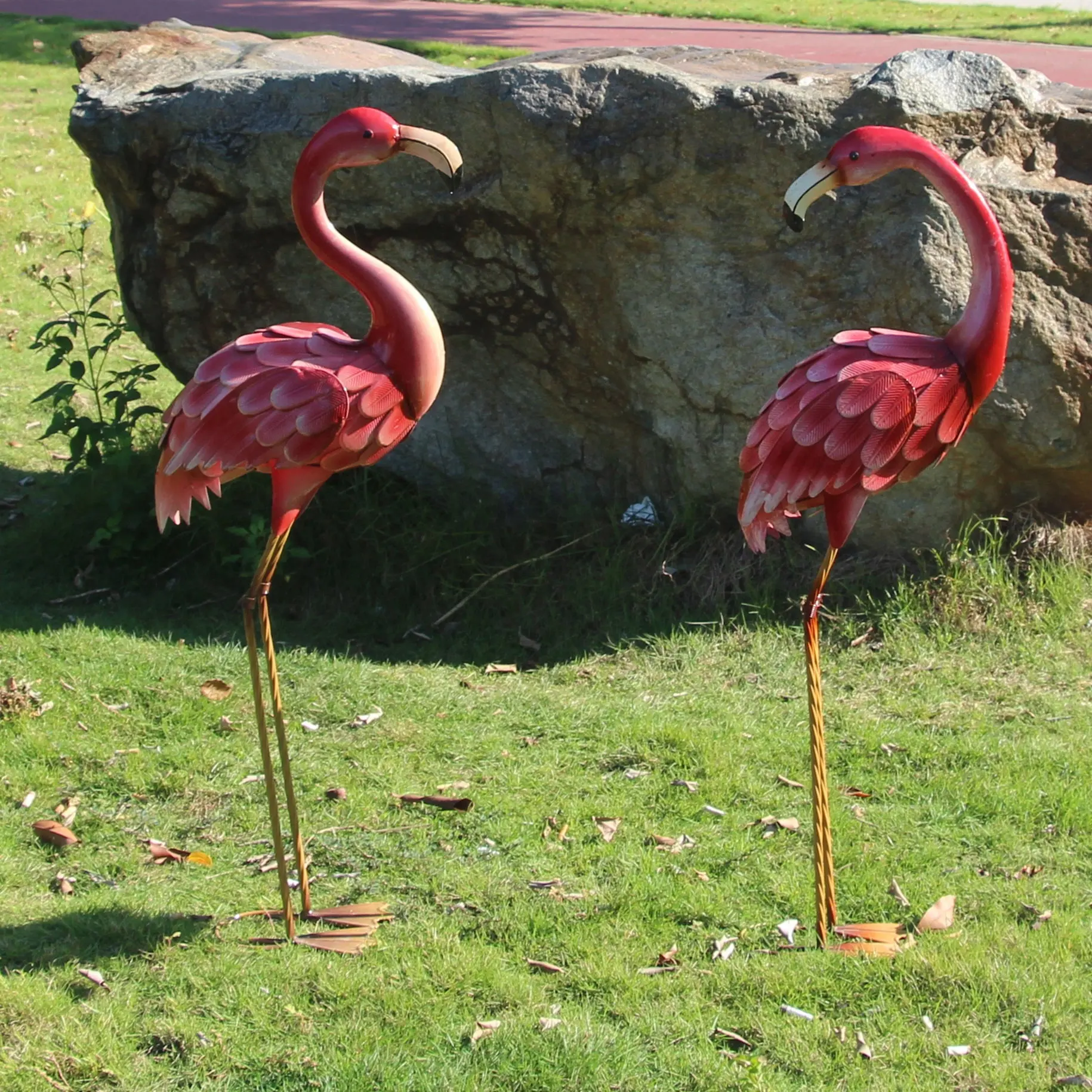 El işi Metal demir Flamingo heykelcik bahçe dekoratif Metal pembe Flamingo