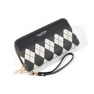 Portamonete a mano da <span class=keywords><strong>donna</strong></span> in pelle PU con doppia cerniera <span class=keywords><strong>portafoglio</strong></span> da <span class=keywords><strong>donna</strong></span> con motivo a quadri <span class=keywords><strong>bianco</strong></span> nero - Product Image 1