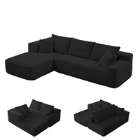 Ensemble de canapé modulaire sectionnel compressé 104 pouces, en velours côtelé noir, sans structure, personnalisable OEM, pour grossistes, approvisionnement direct usine