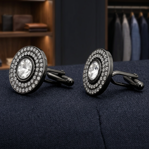 Boutons de manchette faits main en laiton noir canon de fusil, grand pavé de pierres CZ Polki au centre, design élégant, cadeau pour homme pour mariage, fiançailles, anniversaire, fête - Product Image 4