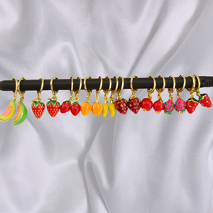 Boucles d'Oreilles Kawaii Mignon Plaqué Or Émail Grenade Fraise Citron Pitaya Pastèque Dragon Fruit Drop Dangle Huggies Hoops - Product Image 3