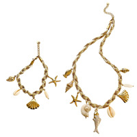 Ensemble collier et bracelet multi-breloques en acier inoxydable avec motifs poisson, étoile de mer et coquillage, bijoux tendance pour femme, idéal pour l'été et la plage
