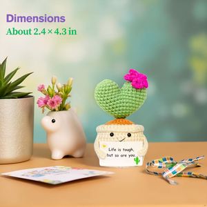 Handmade Crochet Cactus Plush Plant Gift with Encouragement Card Desk <b>Decor</b> Home Office Decoration for Friends Lover Party - Product Image 2