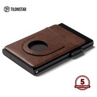 TILONSTAR TVC314 dompet kartu kredit Aluminium, dompet Pop Up pemblokir Rfid kulit sapi asli
