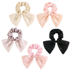 Coleteros de tela con lazo de alambre dorado, bonitos, de color liso, accesorios de moda para el cabello para mujer, uso en bodas, venta al por mayor - Product Image 1