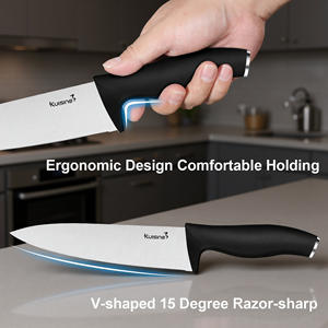 طقم سكاكين شيف فاخر وعصري من 15 قطعة من الفولاذ المقاوم للصدأ عالي الكربون مع مقابض سوداء من البولي بروبيلين ومبراة مدمجة، مناسب لليد اليمنى واليسرى - Product Image 4